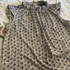 Adrianna Papell Black and White Smocked Cap Sleeve Blouse